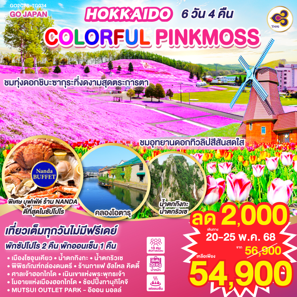 ทัวร์ญี่ปุ่น HOKKAIDO COLORFUL PINKMOSS 6วัน 4คืน (TG)