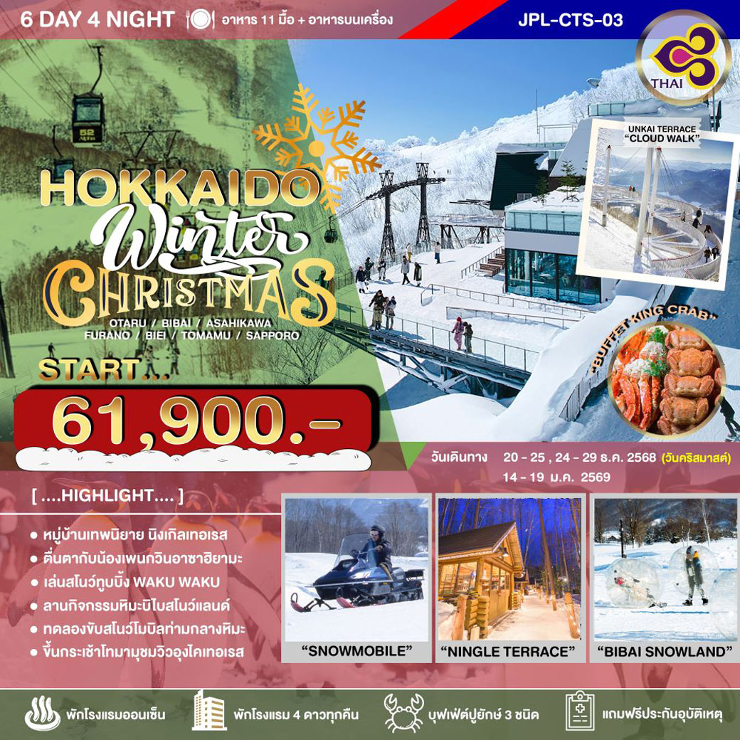 ทัวร์ญี่ปุ่น HOKKAIDO WINTER CHRISTMAS 6วัน 4คืน (TG)