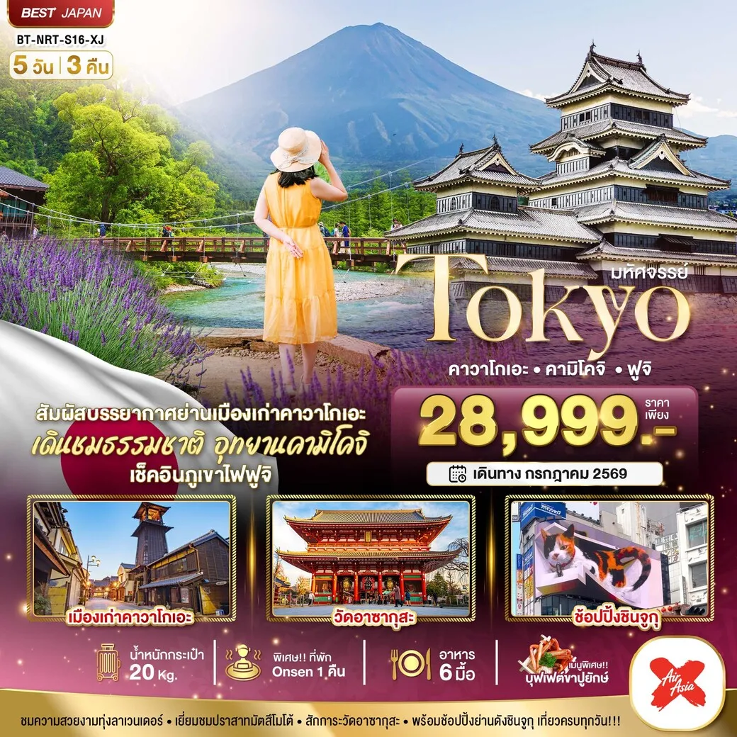ทัวร์ญี่ปุ่น มหัศจรรย์...TOKYO ดาวาโกเอะ ดามิโดจิ ฟูจิ 5วัน 3คืน (XJ)