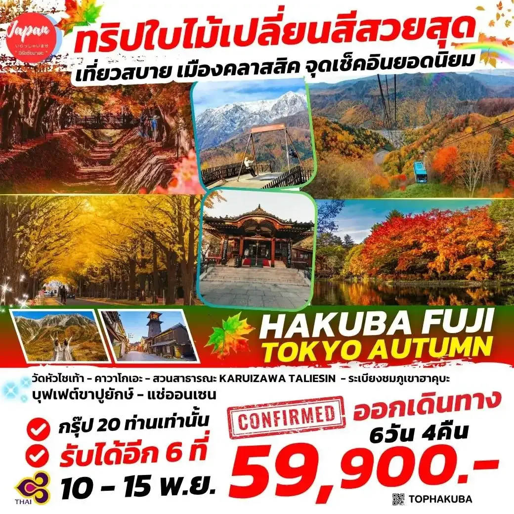 ทัวร์ญี่ปุ่น HAKUBA FUJI TOKYO AUTUMN 6วัน 4คืน (TG)